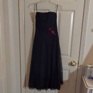Scott McClintock Black Strapless Dress with Red Velvet Floral Detail On Waist